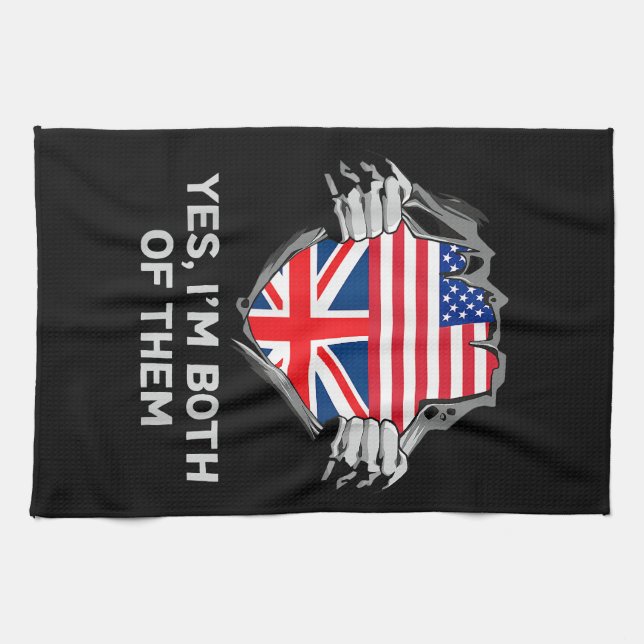 Half American Half British USA England Flag Mens W Tea Towel (Horizontal)