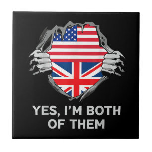 Half American Half British USA England Flag Mens W Tile