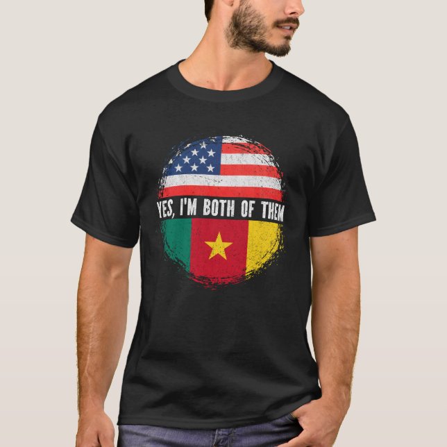 Half American Half Cameroonian USA Flag Cameroon  T-Shirt (Front)