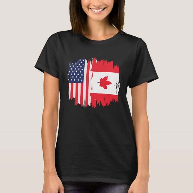 Half American Half Canadian Roots America Canada F T-Shirt (Front)