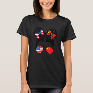 Half American Half Chinese Girl USA China Flag Pat T-Shirt