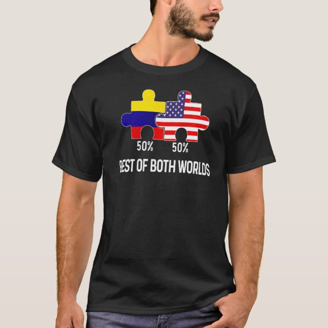 Half American Half Colombian Flag Combined Map Col T-Shirt (Front)