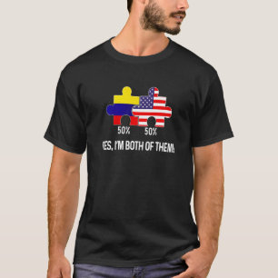 Half American Half Colombian Flag Combined Map Col T-Shirt
