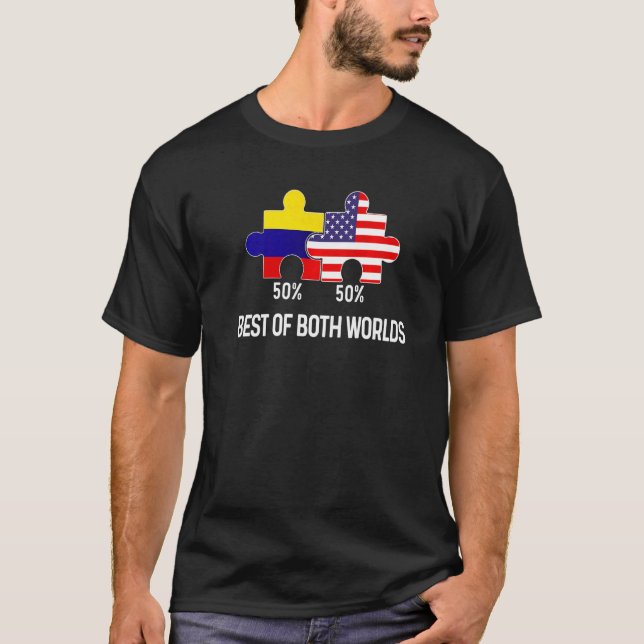 Half American Half Colombian Flag Combined Map Col T-Shirt (Front)