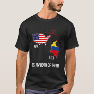 Half American Half Colombian Flag Combined Map Col T-Shirt