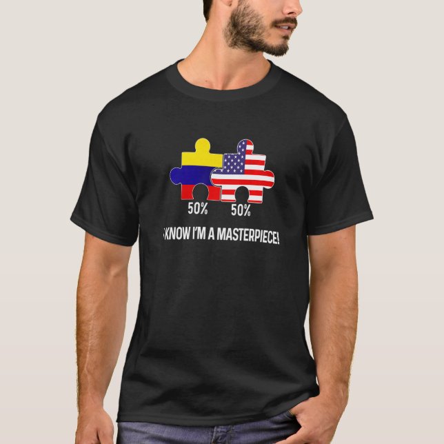 Half American Half Colombian Flag Combined Map Col T-Shirt (Front)