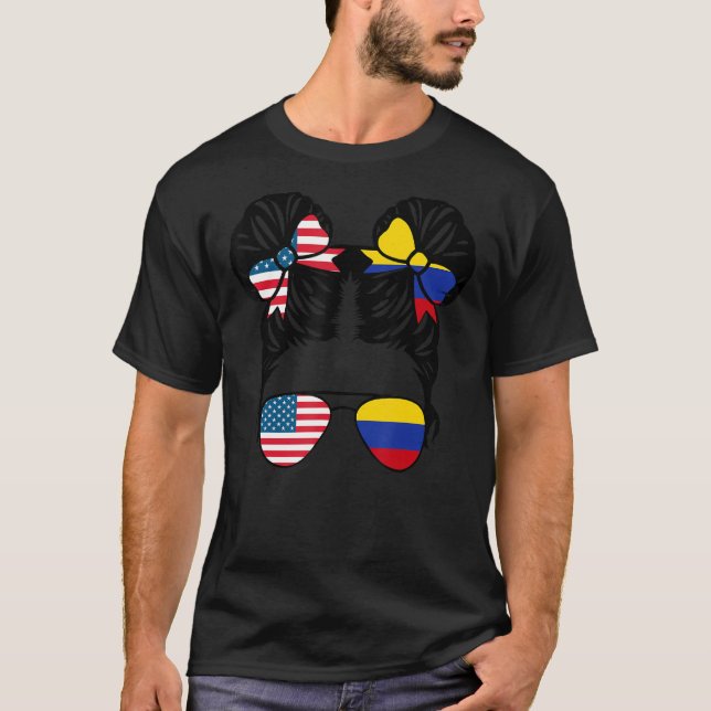 Half American Half Colombian Girl USA Colombian Fl T-Shirt (Front)