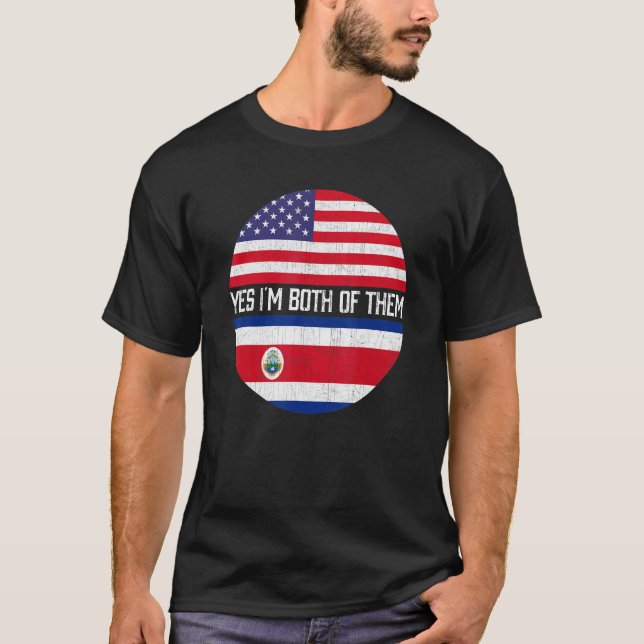 Half American Half Costa Rican Usa Flag Family Her T-Shirt (Front)