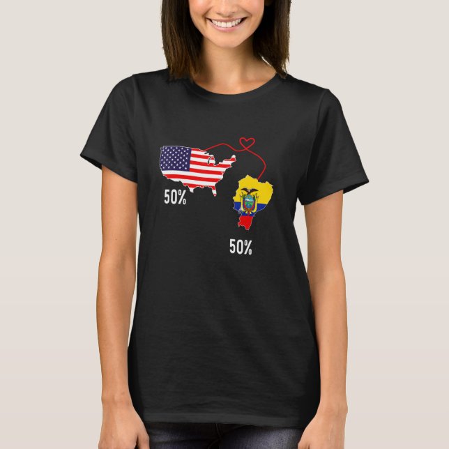 Half American Half Ecuadorian Flag Combined USA Pe T-Shirt (Front)