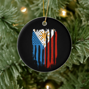 Half American Half Filipino Philippines Flag Ceramic Tree Decoration