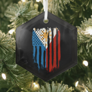 Half American Half Filipino Philippines Flag Glass Tree Decoration