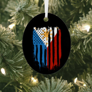 Half American Half Filipino Philippines Flag Metal Tree Decoration