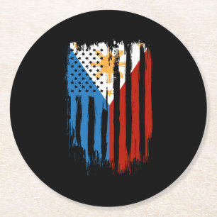 Half American Half Filipino Philippines Flag Round Paper Coaster
