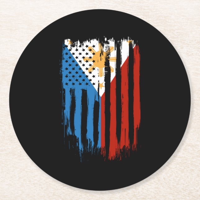 Half American Half Filipino Philippines Flag Round Paper Coaster (Front)