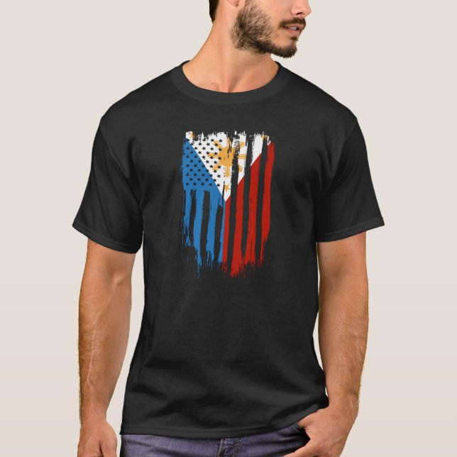 Half American Half Filipino Philippines Flag T-Shirt (Front)