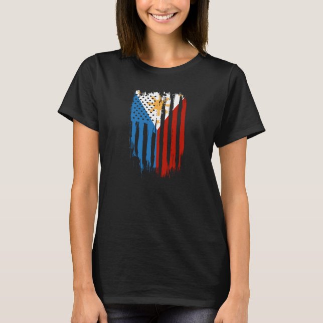 Half American Half Filipino Philippines Flag T-Shirt (Front)