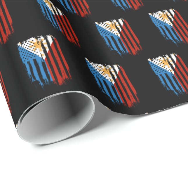 Half American Half Filipino Philippines Flag Wrapping Paper (Roll Corner)