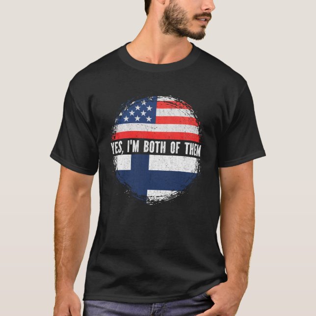 Half American Half Finnish USA Flag Finland  T-Shirt (Front)