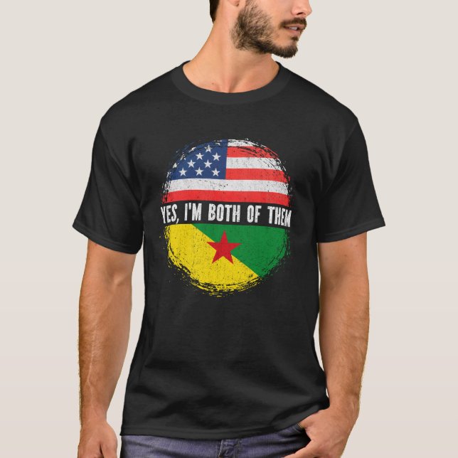 Half American Half French Guianan USA Flag  T-Shirt (Front)