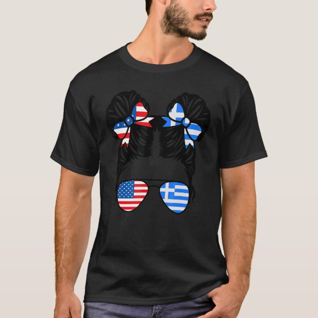 Half American Half Greek Girl USA Greece Flag Patr T-Shirt (Front)