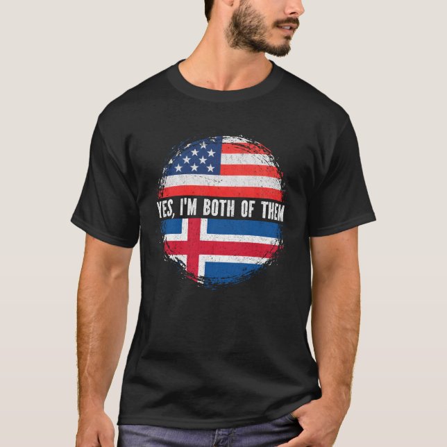 Half American Half Icelandic USA Flag Iceland  T-Shirt (Front)