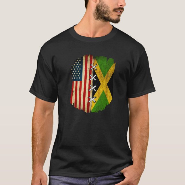 Half American Half Jamaican USA Flag Jamaica Flag  T-Shirt (Front)