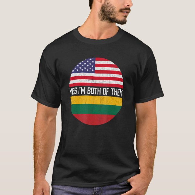 Half American Half Lithuanian Usa Flag Family Heri T-Shirt (Front)
