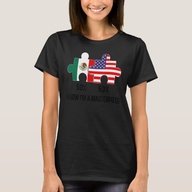 Half American Half Mexican Flag Combined Map Mexic T-Shirt (Front)