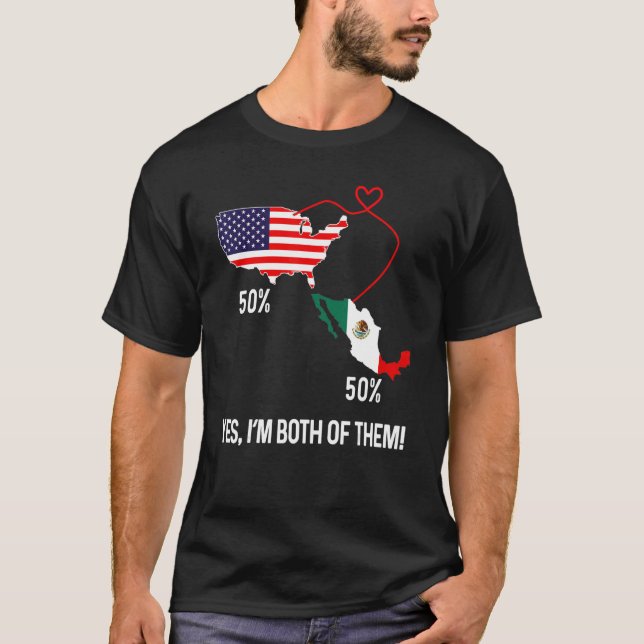 Half American Half Mexican Flag Combined Map Mexic T-Shirt (Front)