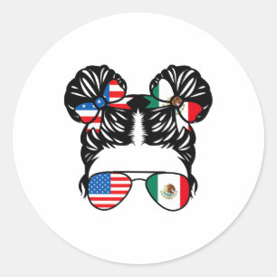 Half American Half Mexican Girl Usa Mexico Flag Pa Classic Round Sticker