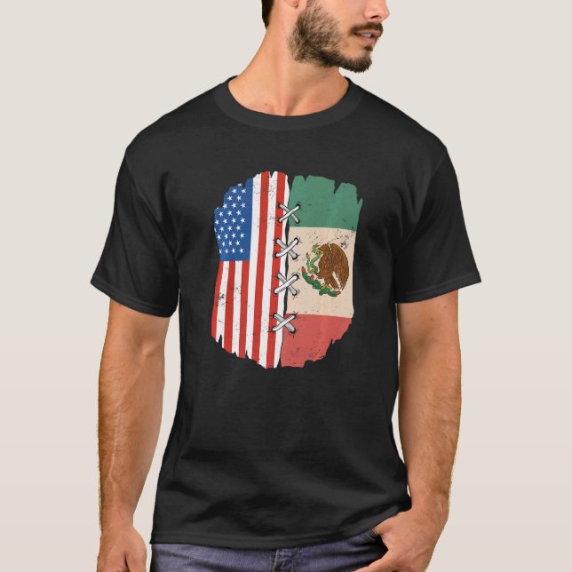 Half American Half Mexican Roots American US Flag  T-Shirt (Front)
