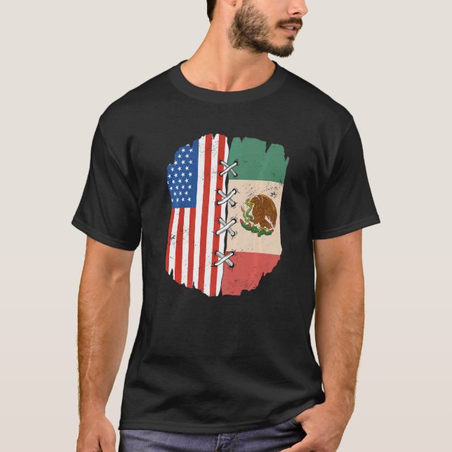 Half American Half Mexican Roots American US Flag  T-Shirt (Front)
