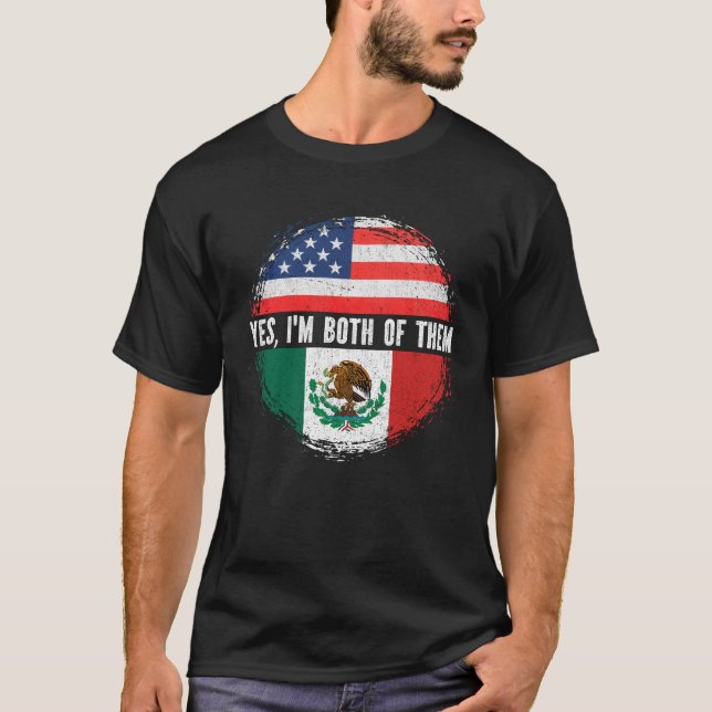 Half American Half Mexican USA Flag Mexico  T-Shirt (Front)