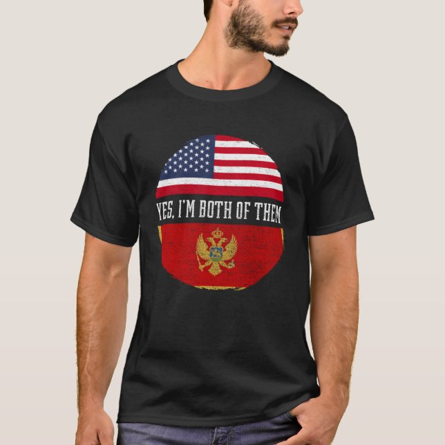 Half American Half Montenegrin USA Flag Montenegro T-Shirt (Front)