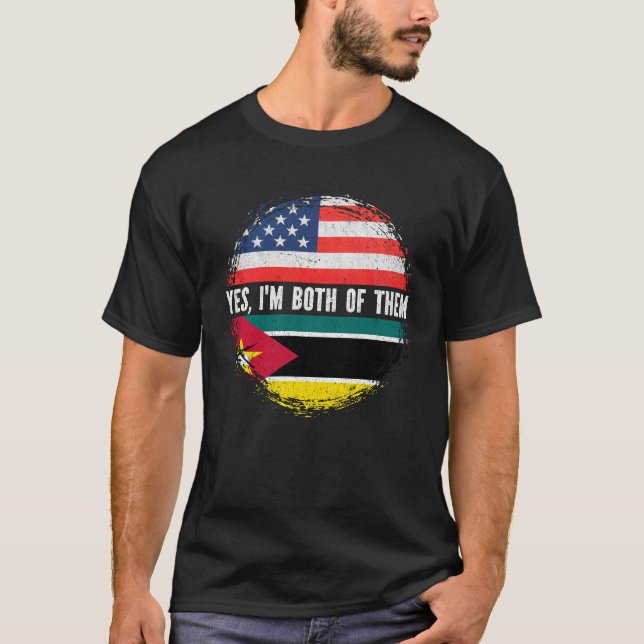 Half American Half Mozambican USA Flag Mozambique  T-Shirt (Front)