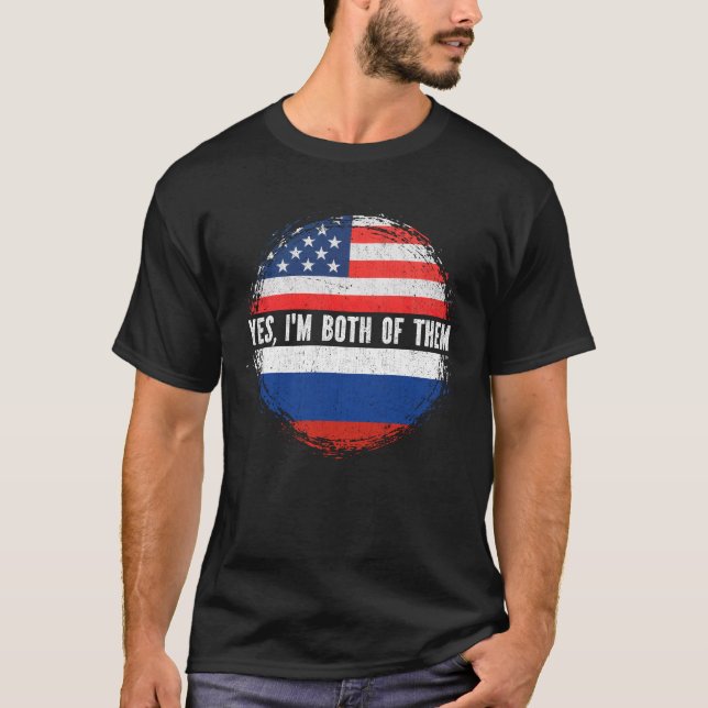 Half American Half Russian USA Flag Russia  T-Shirt (Front)