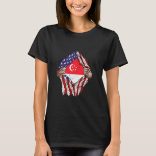 Half American Half Singapore USA Flag Women Men T-Shirt