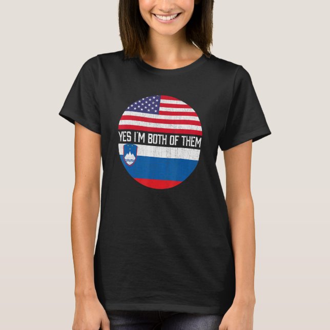Half American Half Slovenian Usa Flag Family Herit T-Shirt (Front)