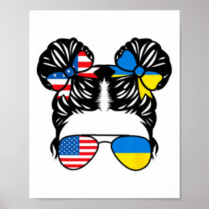 Half American Half Ukrainian Girl Usa Ukraine Flag Poster