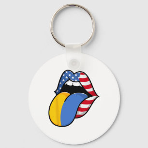 Half American Half Ukrainian Usa Flag Born In Ukra Key Ring