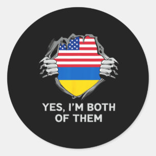 Half American Half Ukrainian Usa Ukraine Flag Mens Classic Round Sticker