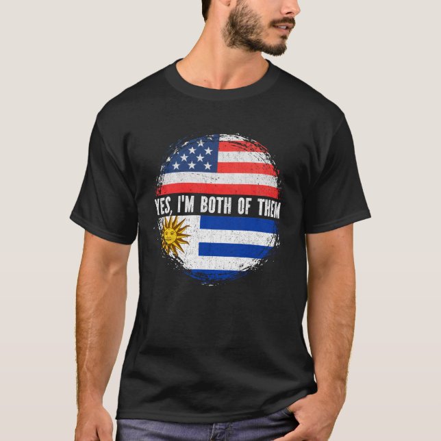 Half American Half Uruguayan USA Flag Uruguay  T-Shirt (Front)