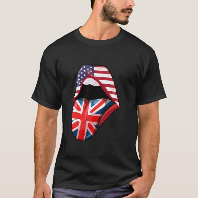 Half American Raised with British Lips USA Flag UK T-Shirt (Front)