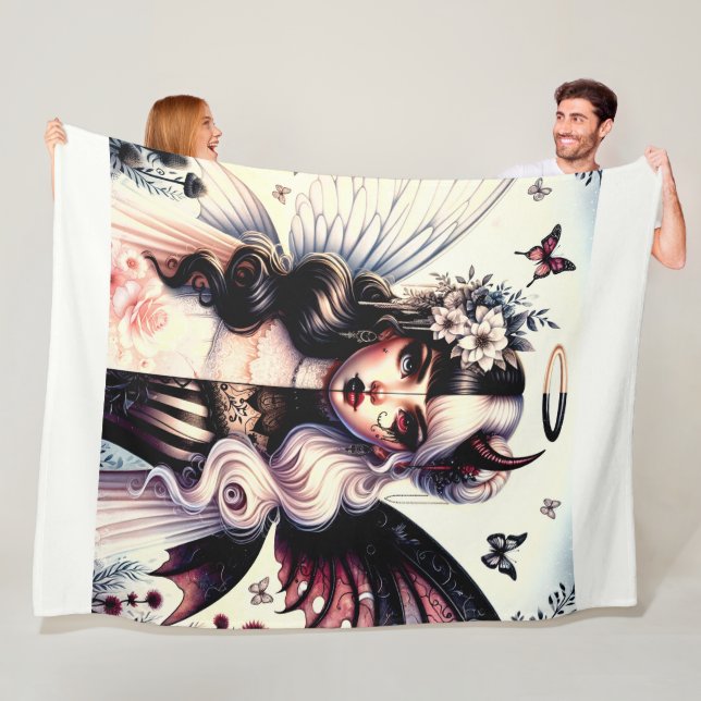 Half Angel Devil Dark Beauty Broken Wing Fairy  Fleece Blanket (In Situ)