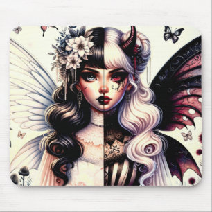 Half Angel Devil Dark Beauty Broken Wing Fairy  Mouse Mat