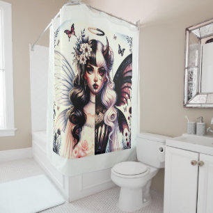 Half Angel Devil Dark Beauty Broken Wing Fairy Shower Curtain