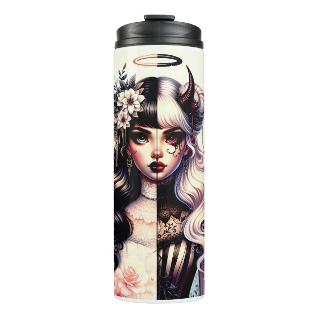 Half Angel Devil Dark Beauty Broken Wing Fairy  Thermal Tumbler (Front)