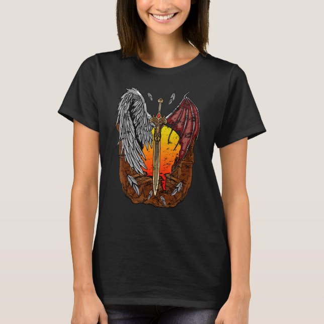 Half Angel Half Devil Good and Evil Fallen Angel T-Shirt (Front)