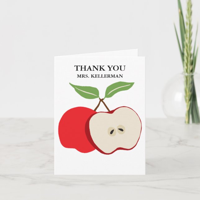 Half Apple Teacher Appreciation Monogrammed Name Thank You Card (Front)