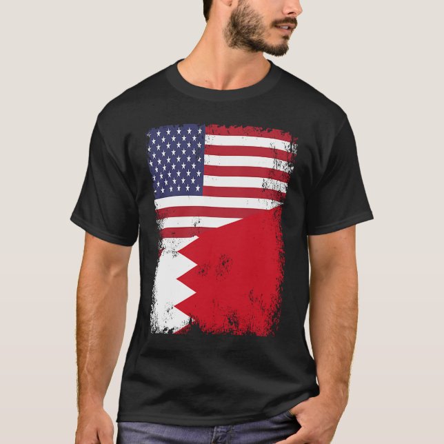 Half Bahraini Flag Vintage Bahrain USA T-Shirt (Front)